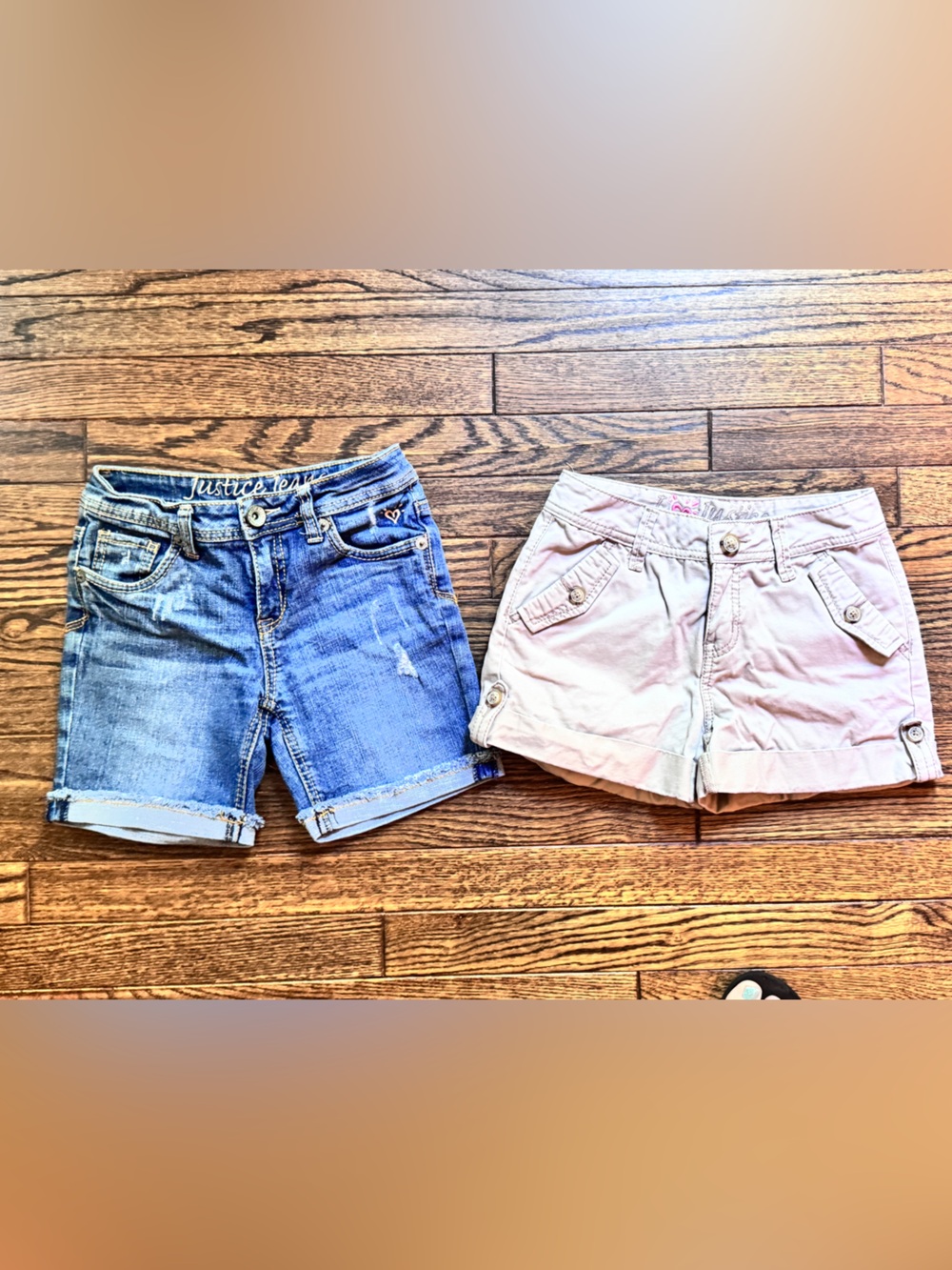 Bundle of Girls Cuffed Shorts — Denim Blue & Khaki